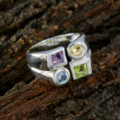 Multi Stone quarter Italian 925 Sterling Silver multicolor Gemstone Chunky Cocktail Ring Jewelry