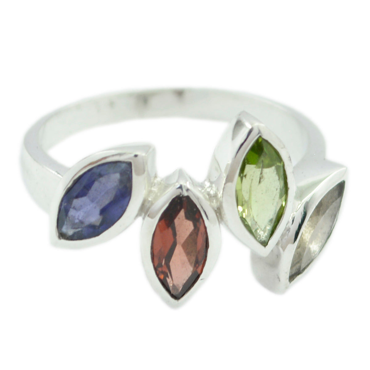 Multi Stone quarter French Sterling Silver multicolor Gemstone Featherlight Graceful Ring Jewelry Hoofdafbeelding