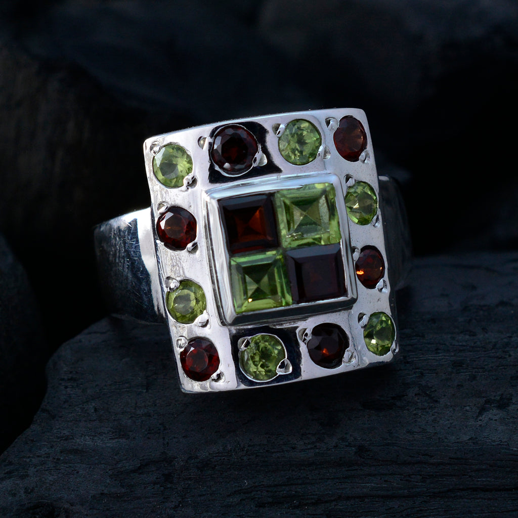 Multi Stone multiple Italian 925 Silver multicolor Gemstone Statement Cocktail Ring Jewelry