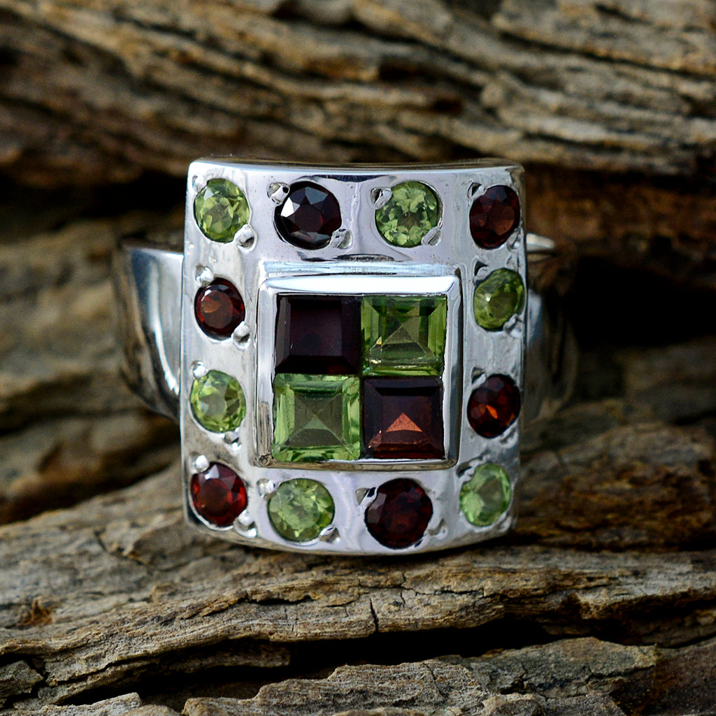 Multi Stone multiple Italian 925 Silver multicolor Gemstone Statement Cocktail Ring Jewelry