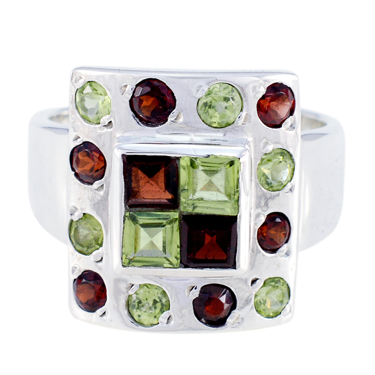 Multi Stone multiple Italian 925 Silver multicolor Gemstone Statement Cocktail Ring Jewelry Huvudsaklig produktbild