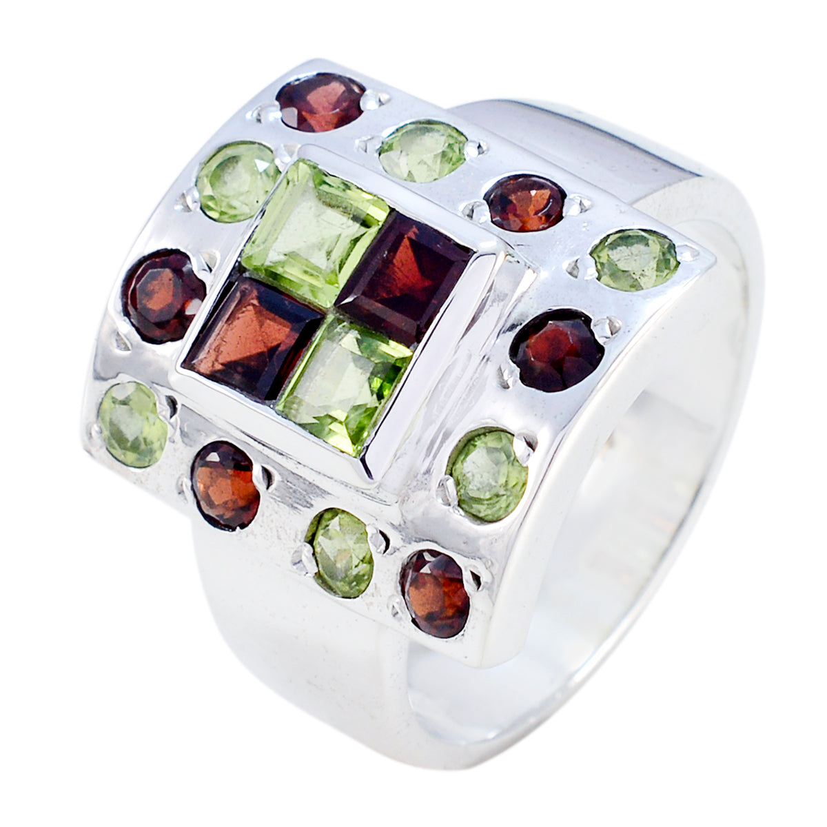 Multi Stone multiple Italian 925 Silver multicolor Gemstone Statement Cocktail Ring Jewelry