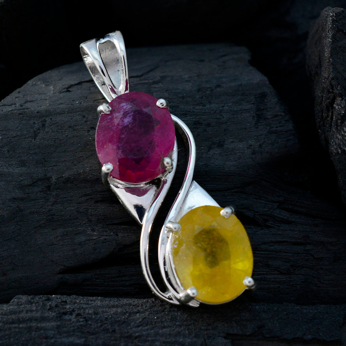 Toi et Moi Anna, ciondolo multicolore di lusso in argento egiziano 92,5 di medio peso, con pietra multicolore