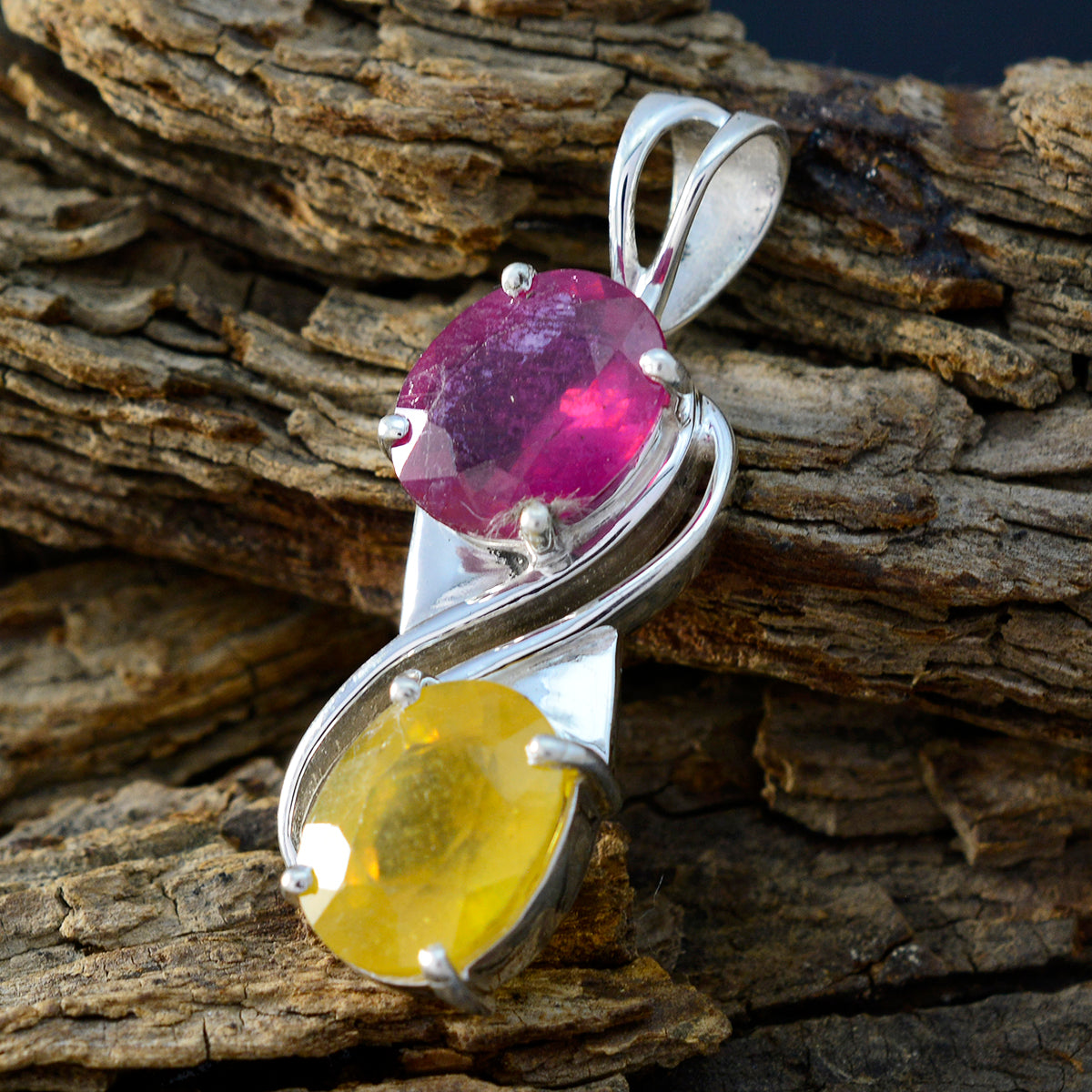 Toi et Moi Anna, ciondolo multicolore di lusso in argento egiziano 92,5 di medio peso, con pietra multicolore