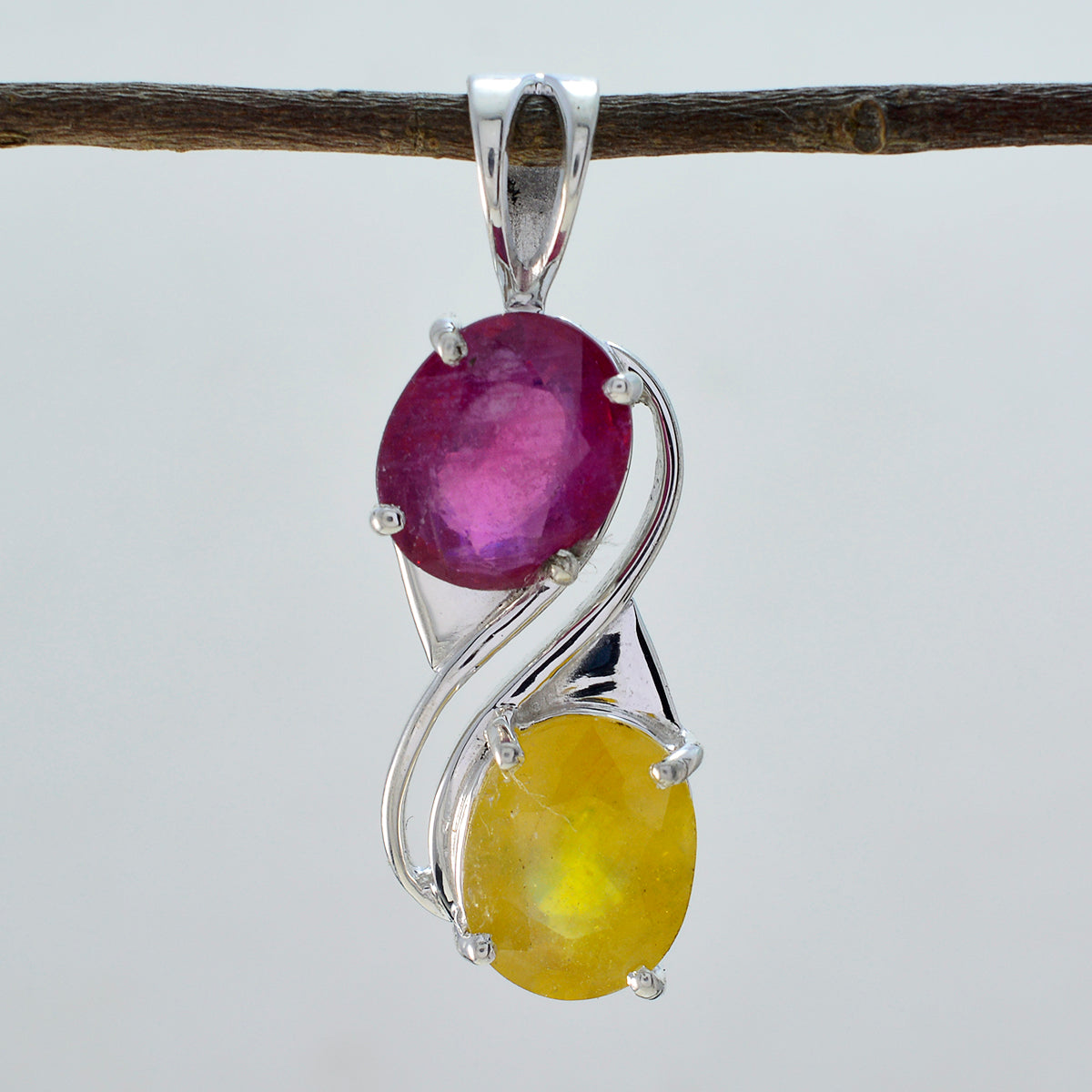 Toi et Moi Anna, ciondolo multicolore di lusso in argento egiziano 92,5 di medio peso, con pietra multicolore