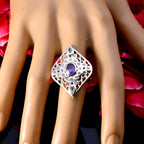 Multi Stone multiple French Silver multicolor Gems Eye catching Cocktail Ring Jewelry