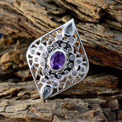 Multi Stone multiple French Silver multicolor Gems Eye catching Cocktail Ring Jewelry