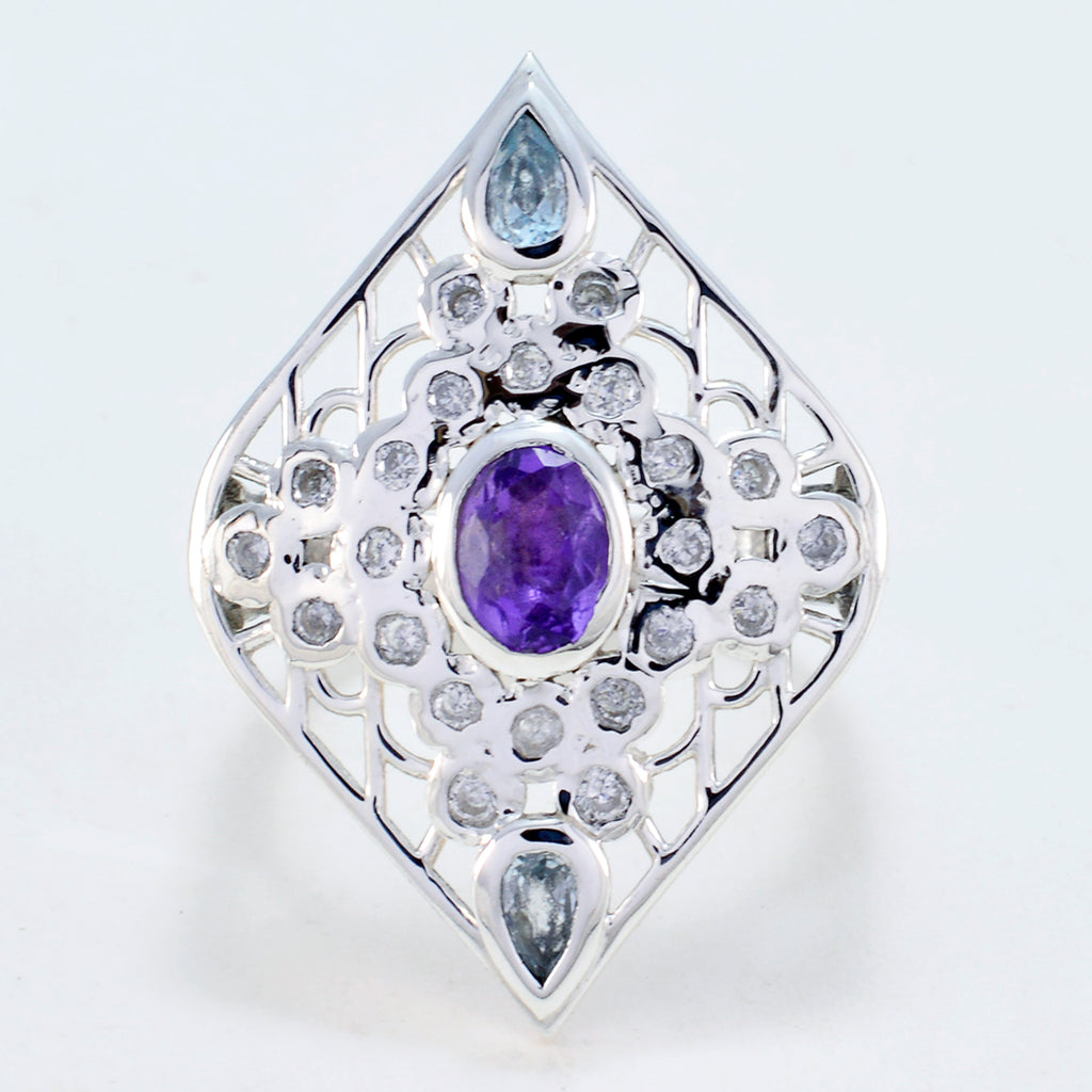 Multi Stone multiple French Silver multicolor Gems Eye catching Cocktail Ring Jewelry