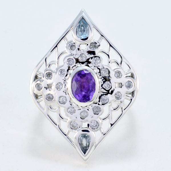 Multi Stone multiple French Silver multicolor Gems Eye catching Cocktail Ring Jewelry