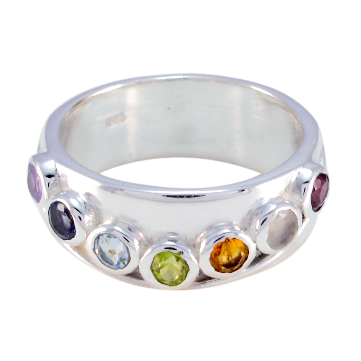 Multi Stone Hepta Egyptian Silver multicolor Gemstones Eye catching Sophisticated Band Jewelry
