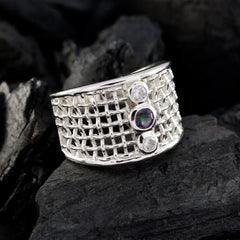 Multi Stone Trilogy Australian 925 Sterling Silver multicolor Gemstones Eye catching Filigree Ring Jewelry