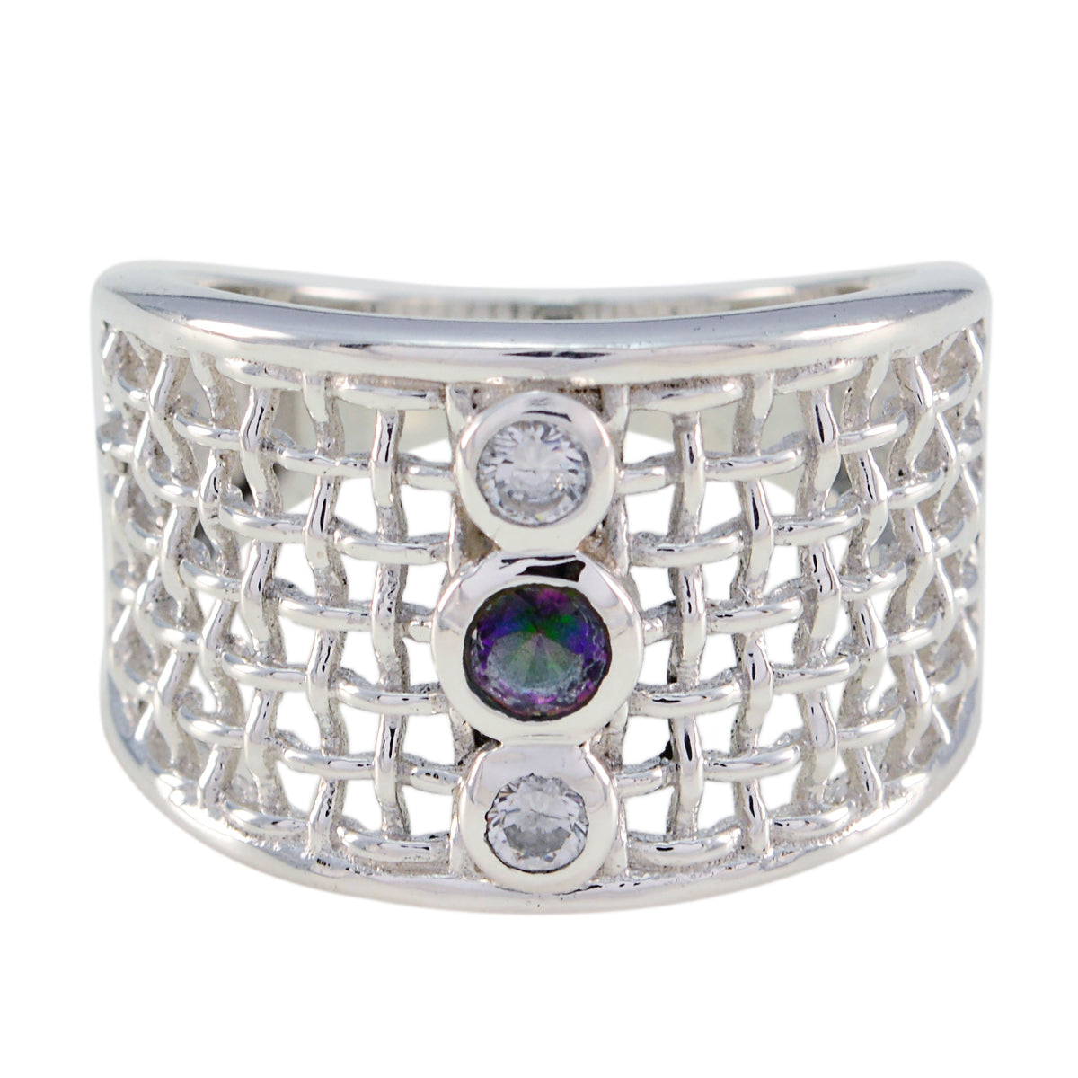 Multi Stone Trilogy Australian 925 Sterling Silver multicolor Gemstones Eye catching Filigree Ring Jewelry