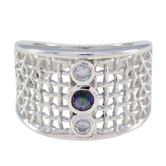 Multi Stone Trilogy Australian 925 Sterling Silver multicolor Gemstones Eye catching Filigree Ring Jewelry