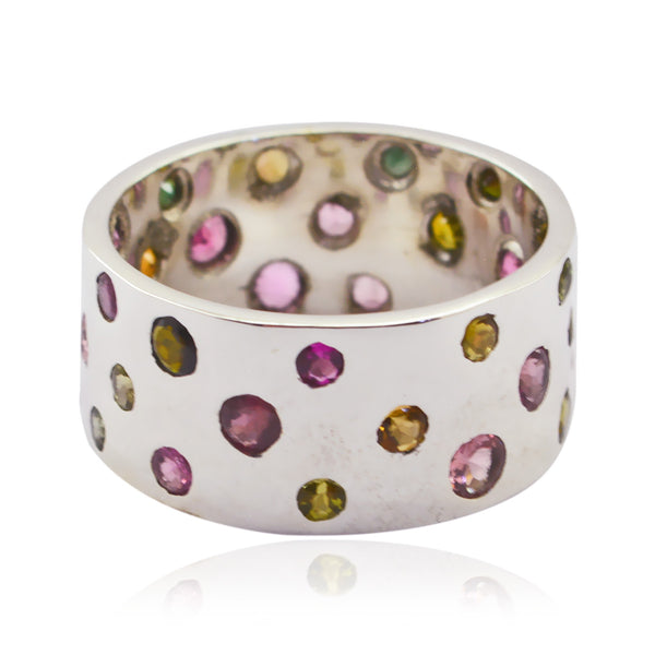 Multi Stone multiple Moroccan 925 Sterling Silver multicolor Gemstone Eye catching Eternity Band Jewelry