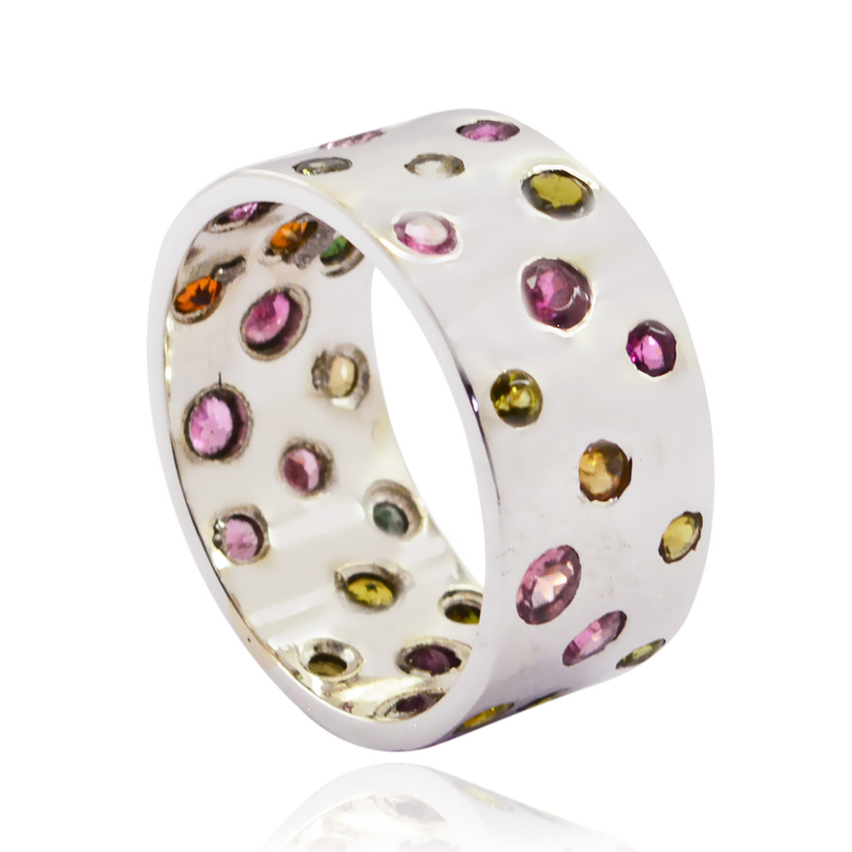 Multi Stone multiple Moroccan 925 Sterling Silver multicolor Gemstone Eye catching Eternity Band Jewelry