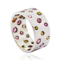 Multi Stone multiple Moroccan 925 Sterling Silver multicolor Gemstone Eye catching Eternity Band Jewelry