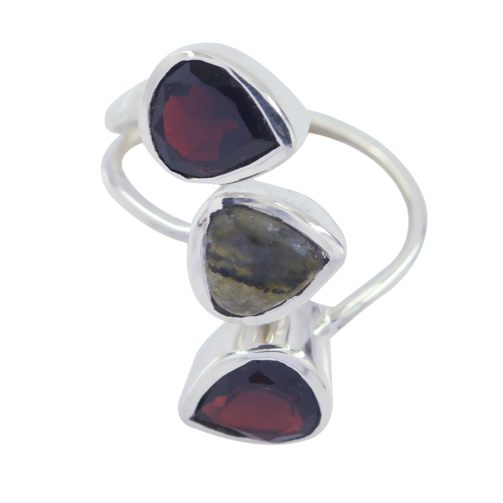 Multi Stone Trilogy Egyptian 925 Sterling Silver multicolor Gemstones Eye catching Trendy Ring Jewelry