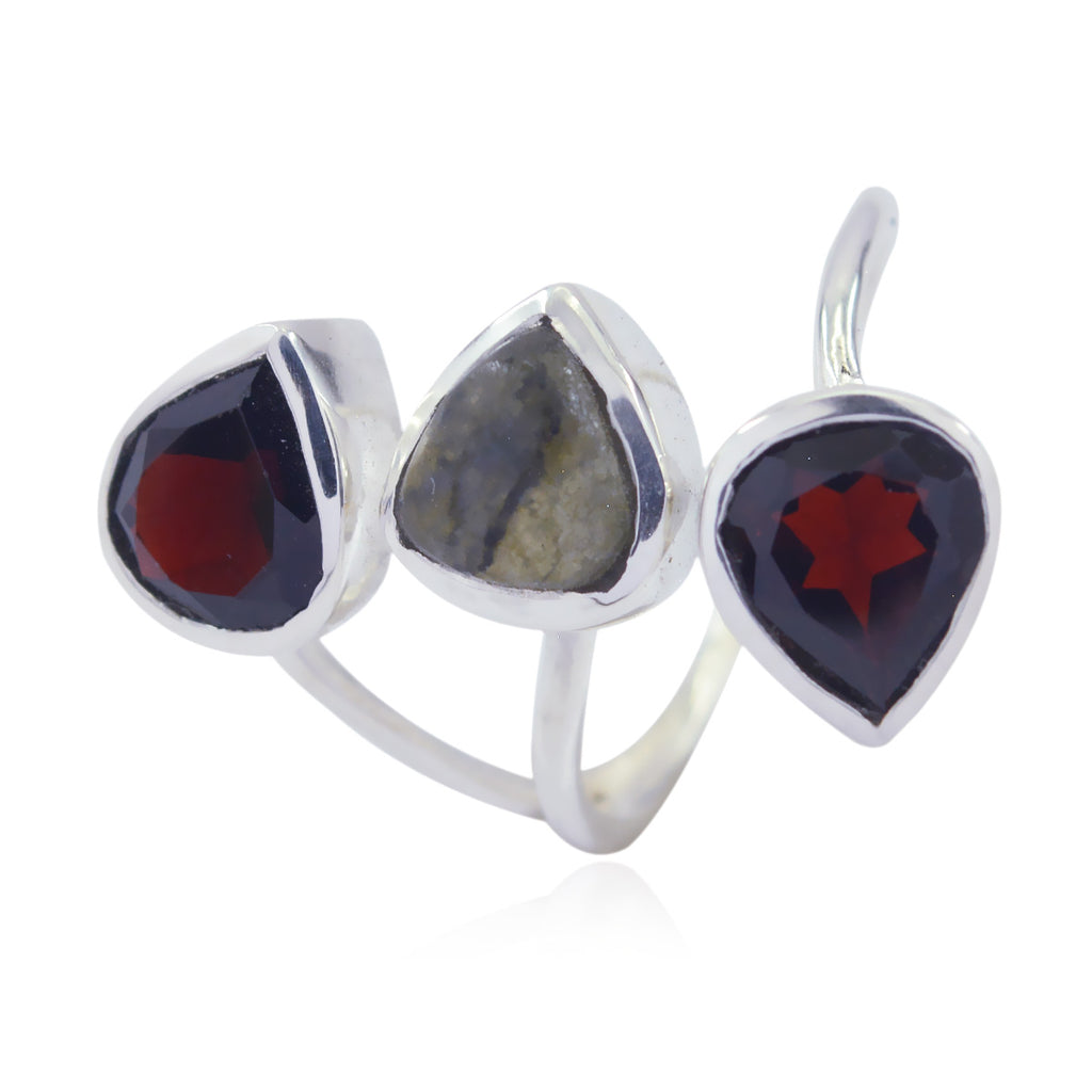 Multi Stone Trilogy Egyptian 925 Sterling Silver multicolor Gemstones Eye catching Trendy Ring Jewelry