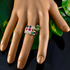 Multi Stone navratna French 925 Silver multicolor Gemstones Slim Ethnic Ring Jewellery