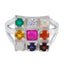 Multi Stone navratna French 925 Silver multicolor Gemstones Slim Ethnic Ring Jewellery