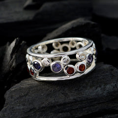 Multi Stone multiple Russian 92.5 Silver multicolor Gemstone Mid weight Bubble Band Jewelry
