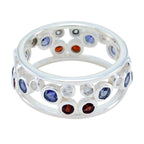 Multi Stone multiple Russian 92.5 Silver multicolor Gemstone Mid weight Bubble Band Jewelry