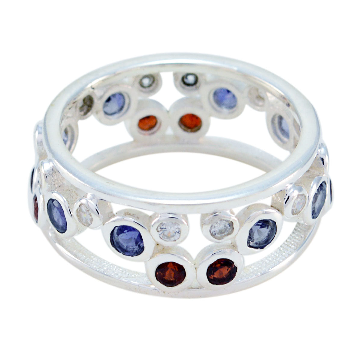 Multi Stone multiple Russian 92.5 Silver multicolor Gemstone Mid weight Bubble Band Jewelry