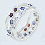 Multi Stone multiple Russian 92.5 Silver multicolor Gemstone Mid weight Bubble Band Jewelry