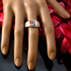 Multi Stone navratna Indian 925 Sterling Silver multicolor Gemstone Slim Heritage Ring Jewellery