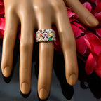 Multi Stone navratna African Silver multicolor Gemstones Mid weight Traditional Ring Jewelry