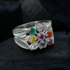 Multi Stone navratna African Silver multicolor Gemstones Mid weight Traditional Ring Jewelry