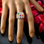 Multi Stone navratna Russian Sterling Silver multicolor Gems Eye catching Cultural Ring Jewellery