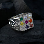 Multi Stone navratna Russian Sterling Silver multicolor Gems Eye catching Cultural Ring Jewellery