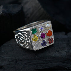 Multi Stone navratna Russian Sterling Silver multicolor Gems Eye catching Cultural Ring Jewellery