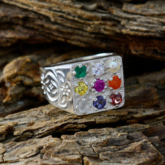 Multi Stone navratna Russian Sterling Silver multicolor Gems Eye catching Cultural Ring Jewellery