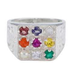 Multi Stone navratna Russian Sterling Silver multicolor Gems Eye catching Cultural Ring Jewellery