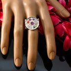 Multi Stone navratna German 925 Silver multicolor Gemstone Edgy Cocktail Ring Jewelry