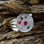 Multi Stone navratna German 925 Silver multicolor Gemstone Edgy Cocktail Ring Jewelry