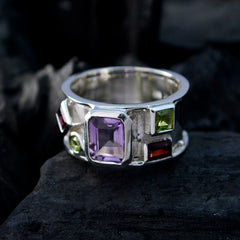 Multi Stone Hexa Russian 925 Silver multicolor Gems Versatile Abstract Band Jewellery
