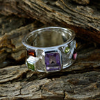 Multi Stone Hexa Russian 925 Silver multicolor Gems Versatile Abstract Band Jewellery