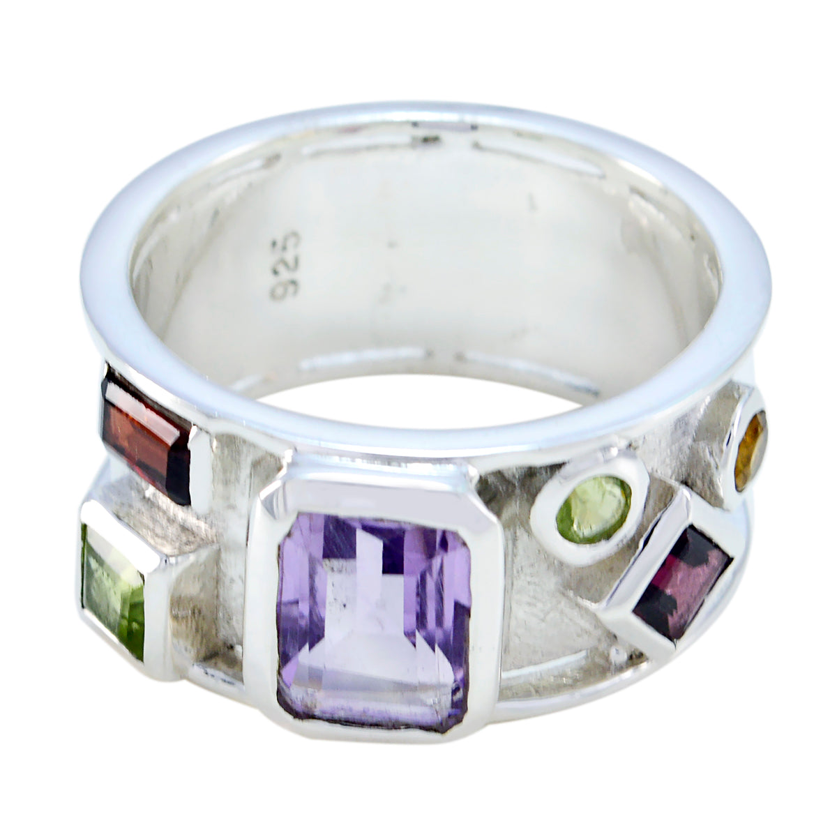 Multi Stone Hexa Russian 925 Silver multicolor Gems Versatile Abstract Band Jewellery Huvudsaklig produktbild