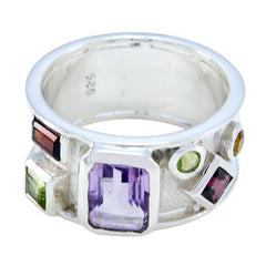 Multi Stone Hexa Russian 925 Silver multicolor Gems Versatile Abstract Band Jewellery