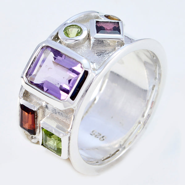 Multi Stone Hexa Russian 925 Silver multicolor Gems Versatile Abstract Band Jewellery