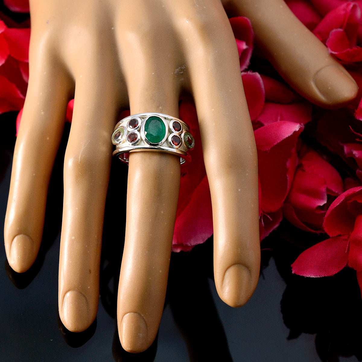 Multi Stone Hepta Indian 925 Silver multicolor Gemstones Mid weight Artisan Ring Jewelry