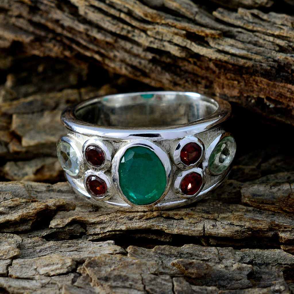 Multi Stone Hepta Indischer 925 Silber Multicolor Edelsteine Mittelgewicht Artisan Ring Schmuck