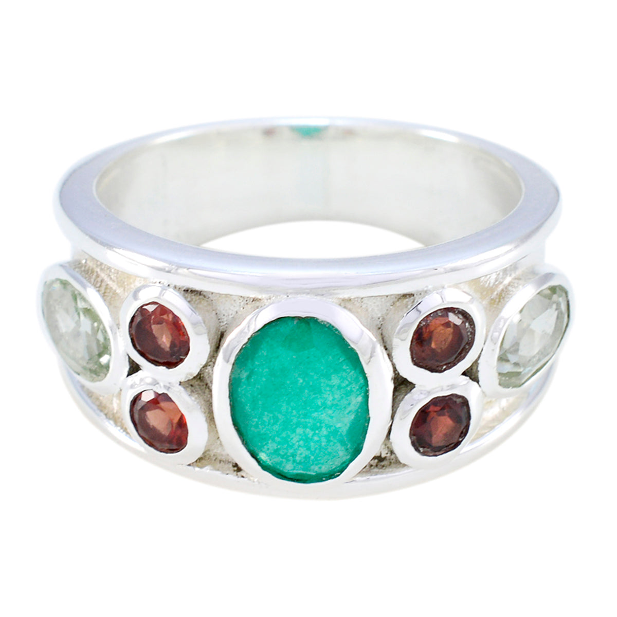 Multi Stone Hepta Indian 925 Silver multicolor Gemstones Mid weight Artisan Ring Jewelry