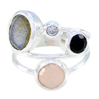 Multi Stone quarter Moroccan 925 Silver multicolor Gems Minimal Trendy Ring Jewelry