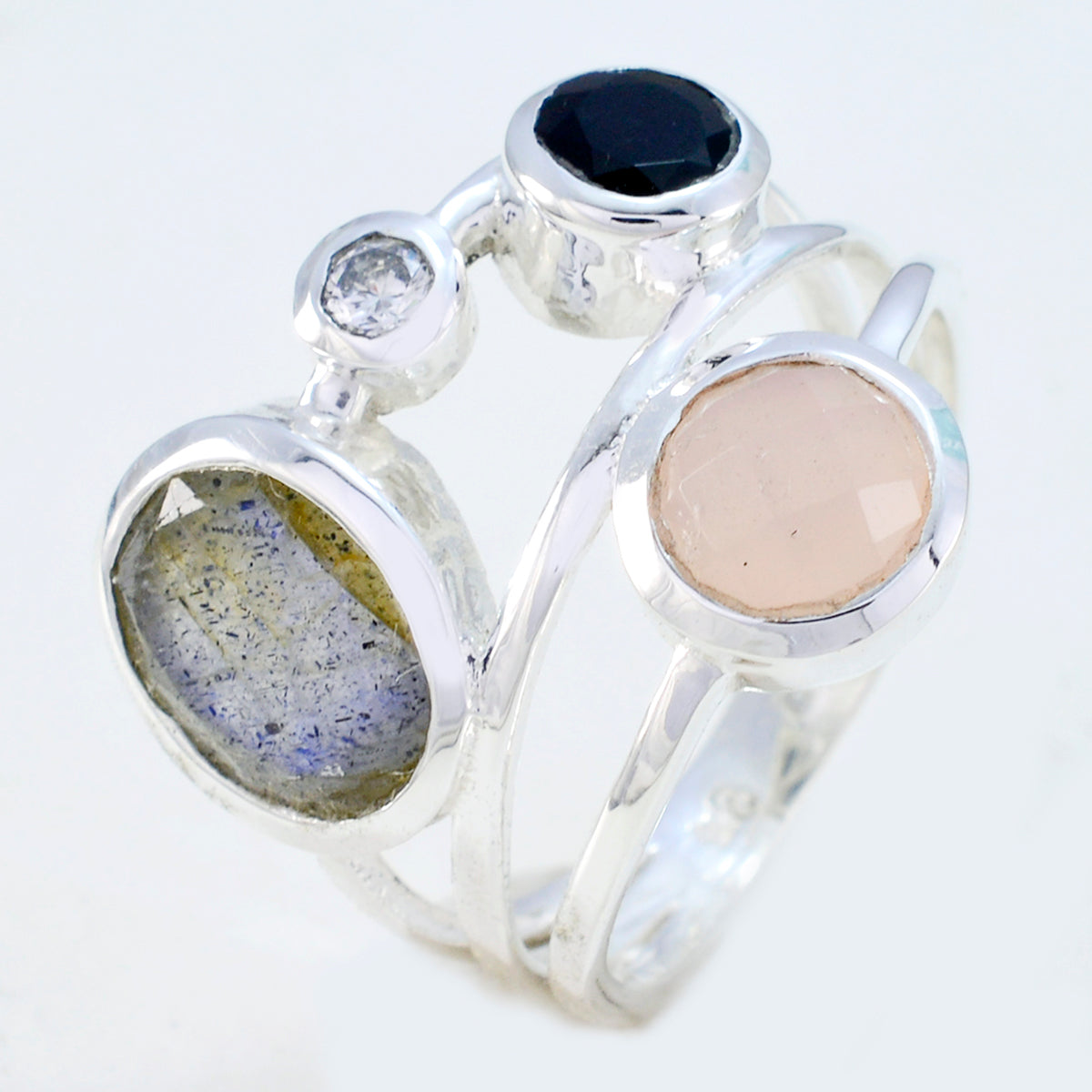 Multi Stone quarter Moroccan 925 Silver multicolor Gems Minimal Trendy Ring Jewelry