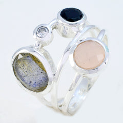 Multi Stone quarter Moroccan 925 Silver multicolor Gems Minimal Trendy Ring Jewelry