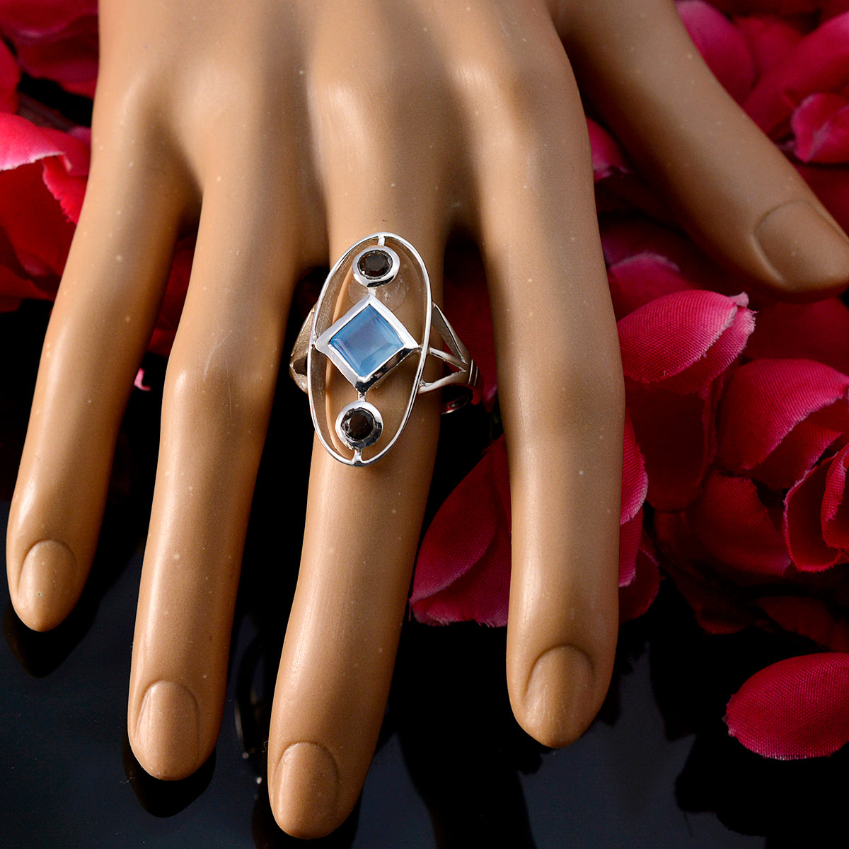 Multi Stone Trilogy Moroccan 925 Silver multicolor Gems Slim Sophisticated Ring Jewellery